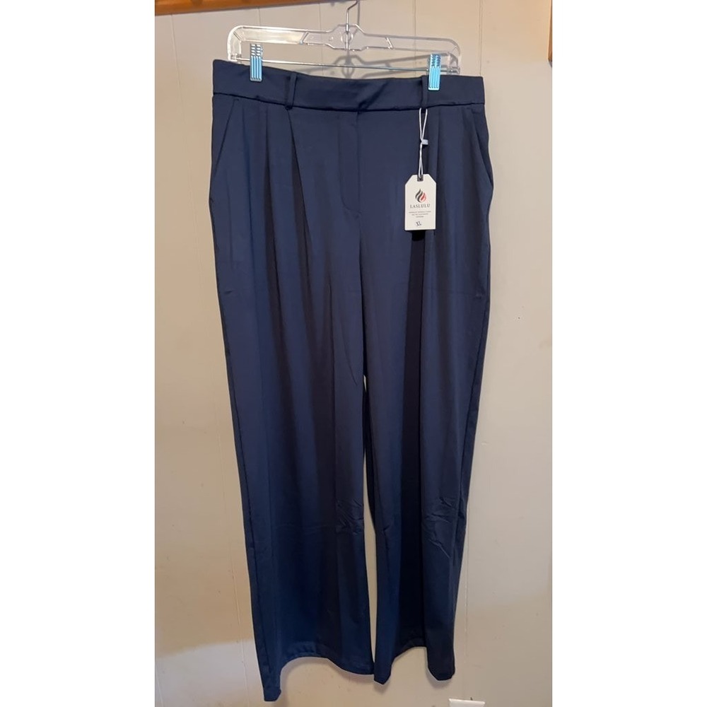 Laslulu Women's Navy Blue Wide-Leg Pants